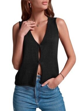 knit v neck fly away hook sweater tank top black large